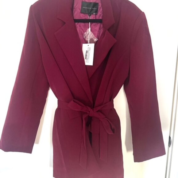 Endless Rose Belted Blazer Wine Color NWT - Picture 2 of 6